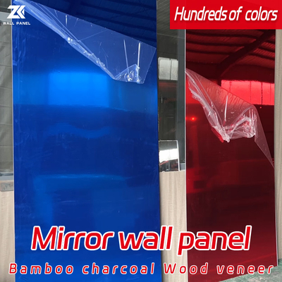 Quality Hotel Light Luxury PET Decorative Bamboo Charcoal Wood Veneer Mirror Wall Panel factory