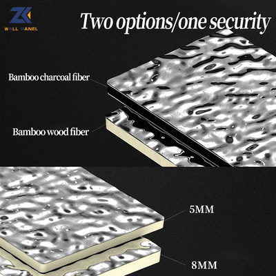 Quality PET 3D Water Ripple Wood Veneer 8mm High Density Bamboo Charcoal Wood Wall Panel factory